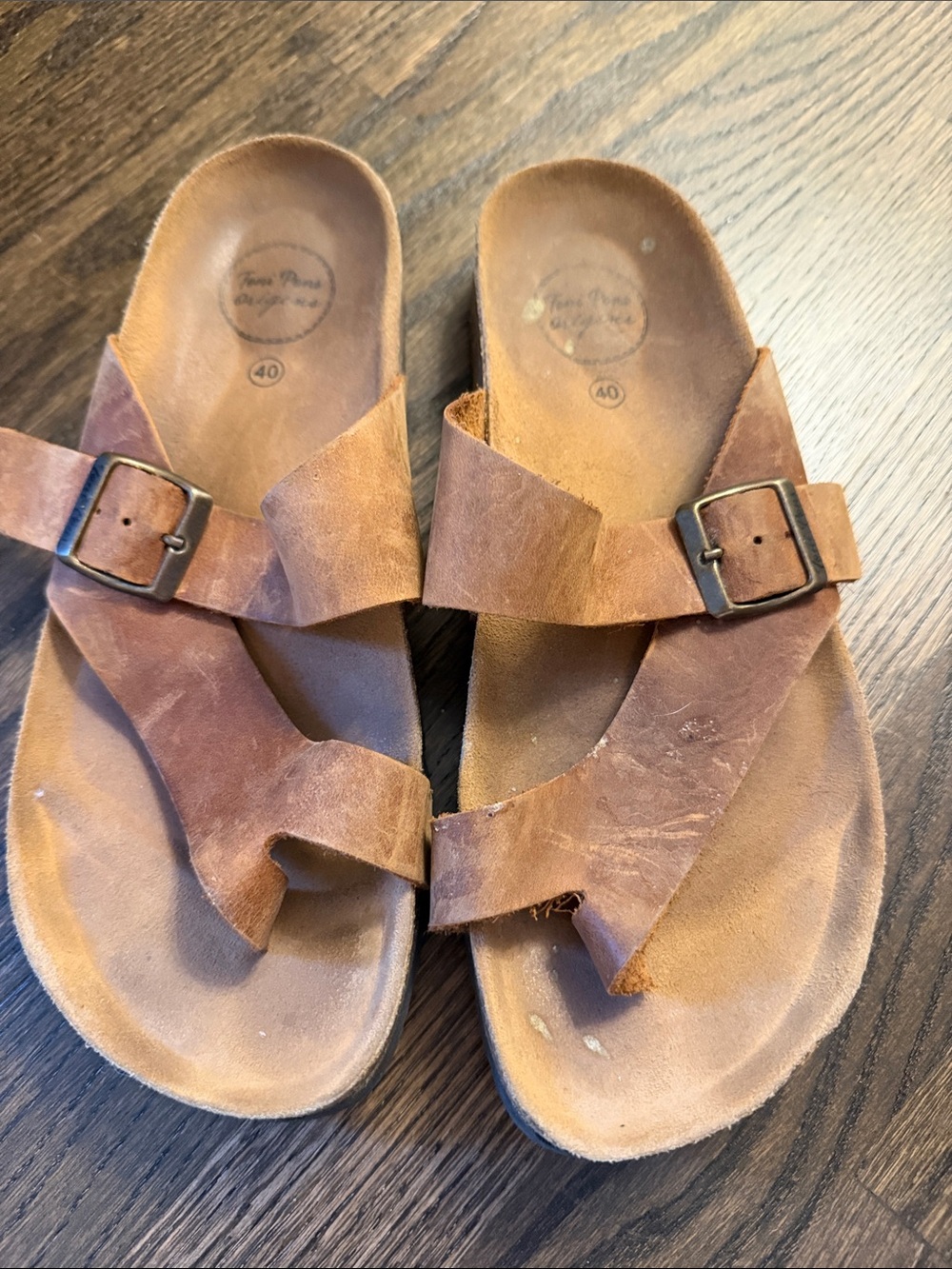 Kids Tan Leather Buckle Slide Sandals
